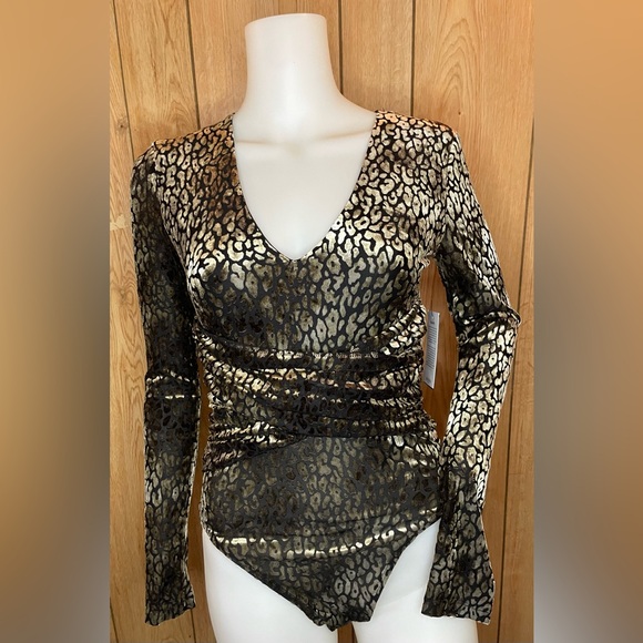 Guess Bodysuit Top Womens V-neck Leopard Print Velvet Sz XS Y2K 90s - Picture 4 of 13